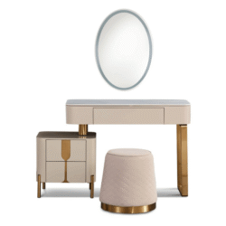 Bộ bàn trang điểm BP8808 phong cách luxury được chụp chính diện trên nền trắng, nổi bật với bàn trang điểm khung gỗ màu ke…
