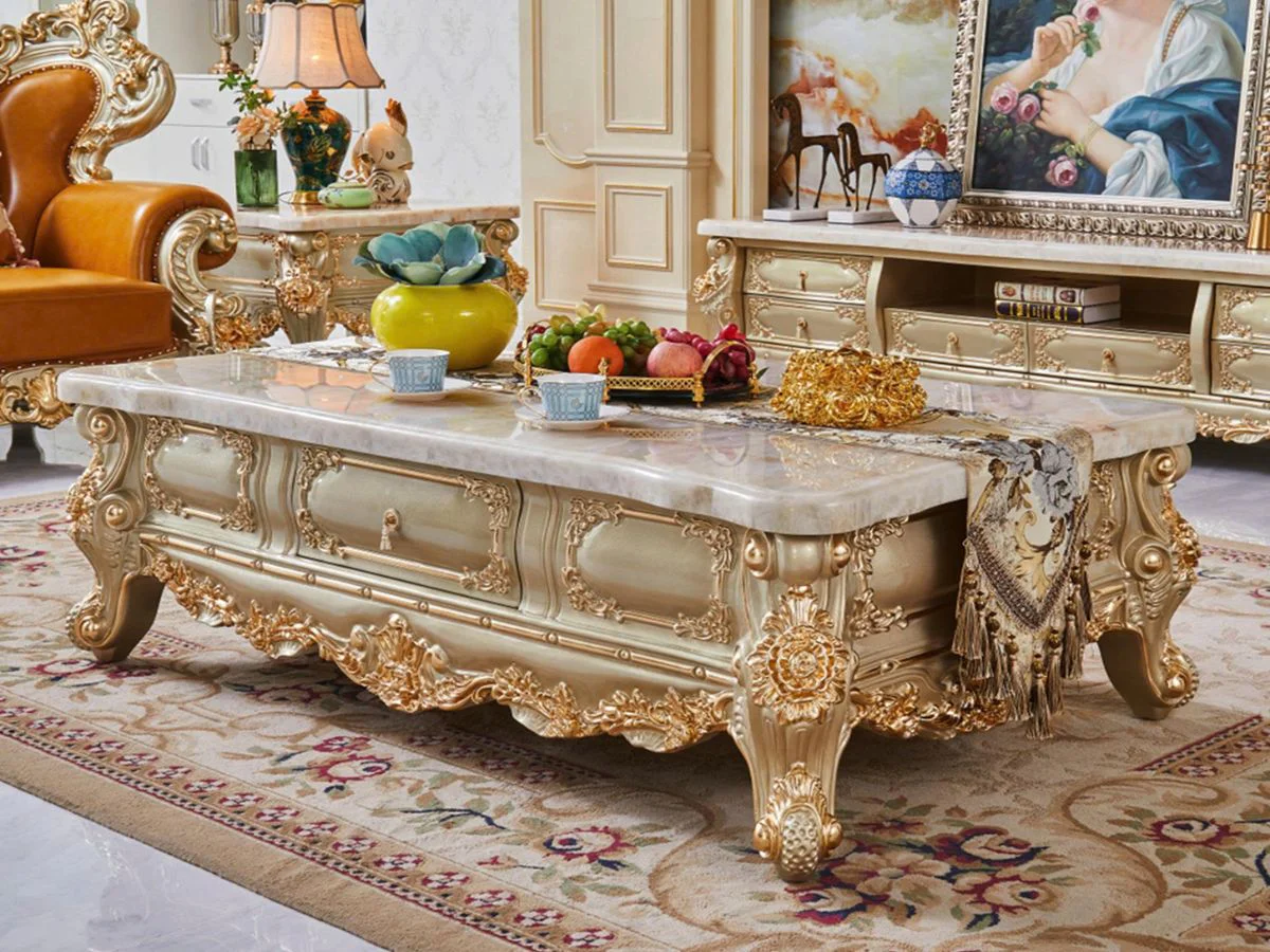 Bàn Trà BELLE ÉPOQUE – Bàn Sofa Tân Cổ Điển 1M8 Mặt Đá Tự Nhiên BT801-18