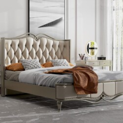 Giường ngủ 1m8 phong cách Mỹ, mã GI618002-18, được chụp chính diện hơi chếch sang trái trong một không gian phòng ngủ hiện…