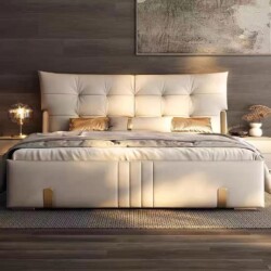 Giường ngủ bọc da CELESTE GI5372-18 nhìn trực diện, tập trung vào thiết kế đầu giường và thân giường. Đầu giường cao, bọc…