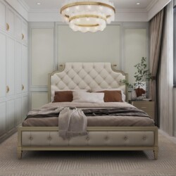 Giường ngủ 1m8 phong cách Mỹ GI619001-18 được chụp chính diện trong không gian phòng ngủ sang trọng. Giường nổi bật với đầ…
