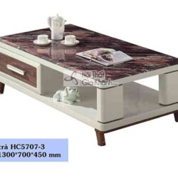 Bàn trà (Bàn Sofa) gỗ phòng khách hiện đại mặt kính trắng HC835-1