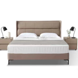 Giường ngủ bọc da GIBJ089-18 chụp chính diện trên nền trắng, nổi bật với thiết kế hiện đại và thanh lịch. Đầu giường cao…