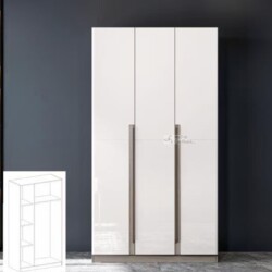 Tủ quần áo 3 cánh hiện đại TU2310-3 được chụp chính diện trong không gian phòng ngủ tối giản. Tủ có bề mặt màu trắng bóng…