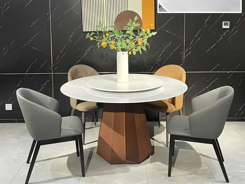 Bàn Ăn Mặt Đá Tròn Mâm Xoay 1M35 BAQ607