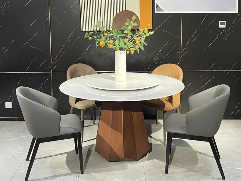 Bàn Ăn Mặt Đá Tròn Mâm Xoay 1M35 BAQ607