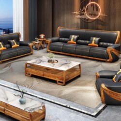 Toàn cảnh bộ sofa phòng khách gỗ mun SBF532-125 phong cách hiện đại, đặt trong không gian phòng khách sang trọng. Bộ sản p…