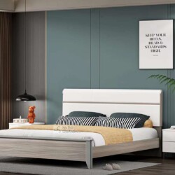 Giường ngủ hiện đại GI603-1 được chụp chính diện trong không gian phòng ngủ tối giản. Giường có khung gỗ công nghiệp MFC m…