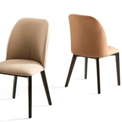 Hai chiếc ghế ăn GAY-945 phong cách hiện đại được chụp trên nền trắng. Chiếc ghế phía trước hướng góc trái, nổi bật với ph…
