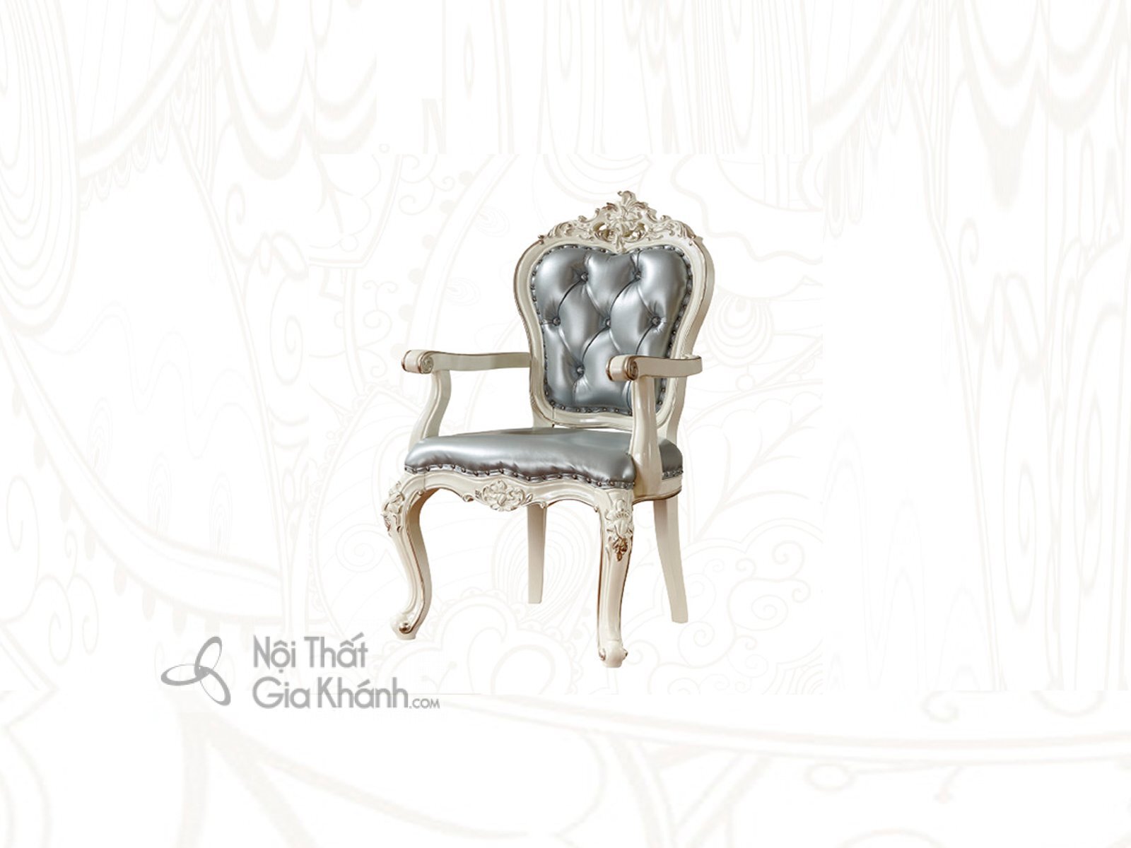 Ghế có tay gỗ tự nhiên Tân cổ điển màu trắng ngọc trai GV8805H-1