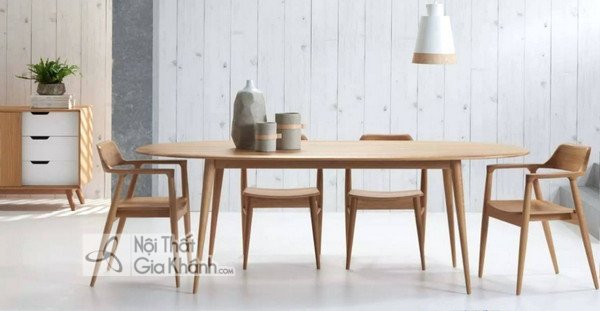 Bộ bàn ăn oval bằng gỗ tự nhiên