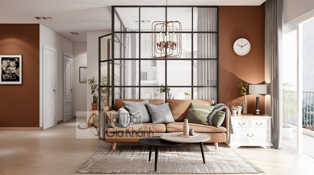 meo trang tri phong khach voi ghe sofa mau nau 23