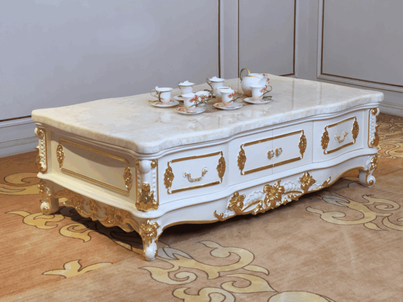 Bàn Trà Tân Cổ Điển BTA98-16 Dát Vàng Họa Tiết