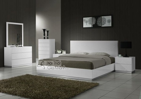 bộ giường tủ trắng gỗ công nghiệp