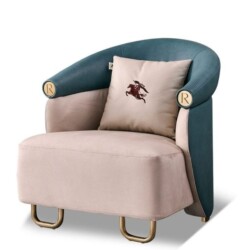 Ghế thư giãn GTQ615 được chụp chính diện trên nền trắng, nổi bật với thiết kế cong mềm mại. Phần lưng ghế và tay vịn bọc v…