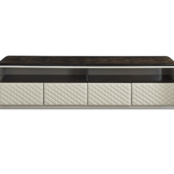 Kệ tivi phong cách luxury KTGD02 được chụp chính diện, nổi bật với mặt trên màu nâu sẫm từ gỗ đàn hương đỏ. Phần thân dưới…