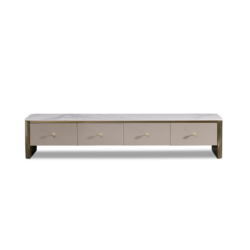 Kệ tivi luxury KT8812-20 được chụp chính diện, nhấn mạnh thiết kế tối giản nhưng tinh tế. Mặt đá trắng vân mây nổi bật trê…