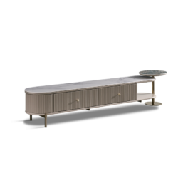 Kệ tivi hiện đại KT8810-22 được chụp từ góc hơi cao, chếch phía trước bên phải, làm nổi bật tổng thể dài và thanh thoát củ…