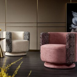 Hai chiếc ghế thư giãn GCQ678 phong cách luxury được chụp chính diện trong không gian phòng khách sang trọng. Một ghế màu…