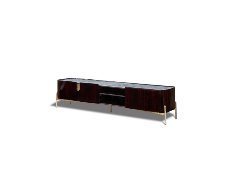 Kệ tivi mặt đá sang trọng KT8808-20 được chụp góc nghiêng trên nền trắng tinh khiết, làm nổi bật thiết kế hiện đại và tinh…