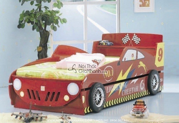 Giường 2 tầng gỗ đẹp ô tô đỏ