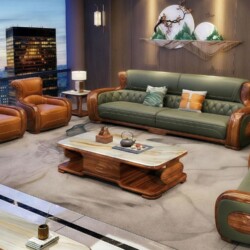 Toàn cảnh bộ sofa gỗ mun SBD56-1125 phong cách hiện đại luxury trong phòng khách rộng, nhìn từ trên cao xuống. Bộ sản phẩm…
