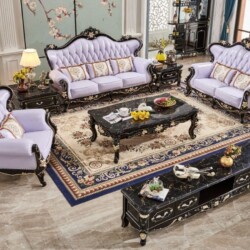 Toàn cảnh bộ sofa phòng khách tân cổ điển SB910-123 được sắp đặt trong không gian sang trọng, nhìn từ trên cao. Bộ sản phẩ…