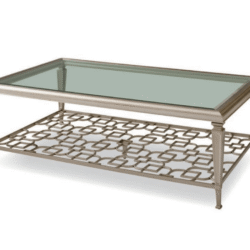 Bàn trà BTM102-142 phong cách Mỹ chụp chính diện trên nền trắng, nổi bật thiết kế hình chữ nhật sang trọng. Mặt bàn kính c…