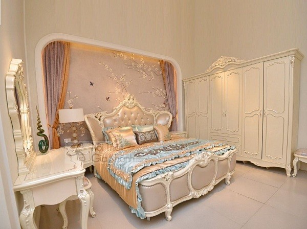 Bộ giường tủ nhập khẩu màu trắng kem