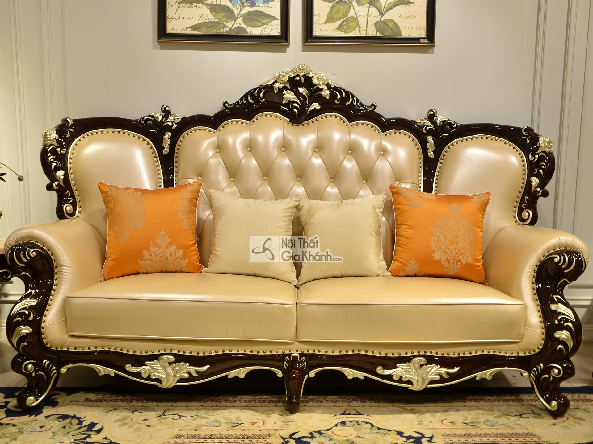 Bộ sofa 123 màu rượu vang nho phong cách tân cổ điển SB955G-123