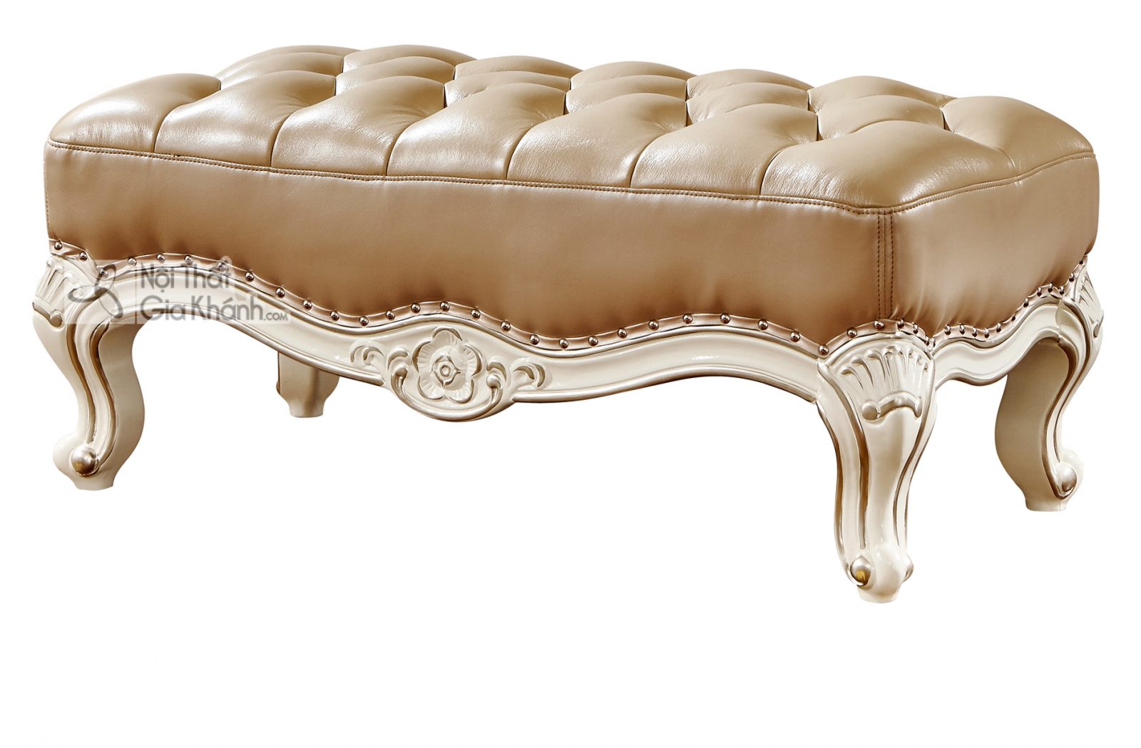 Đôn sofa chữ nhật Tân cổ điển màu trắng ngọc trai DS8802H phong cách Hoàng Gia