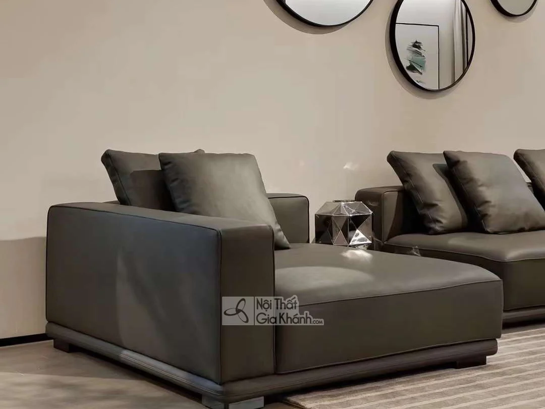 Sofa da góc phải màu xám đen phong cách Ý tối giản