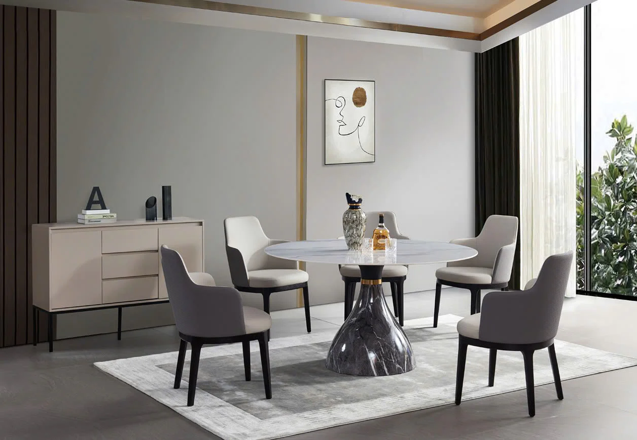 Bộ bàn ăn tròn 6 ghế mặt đá tại showroom Nội Thất Gia Khánh