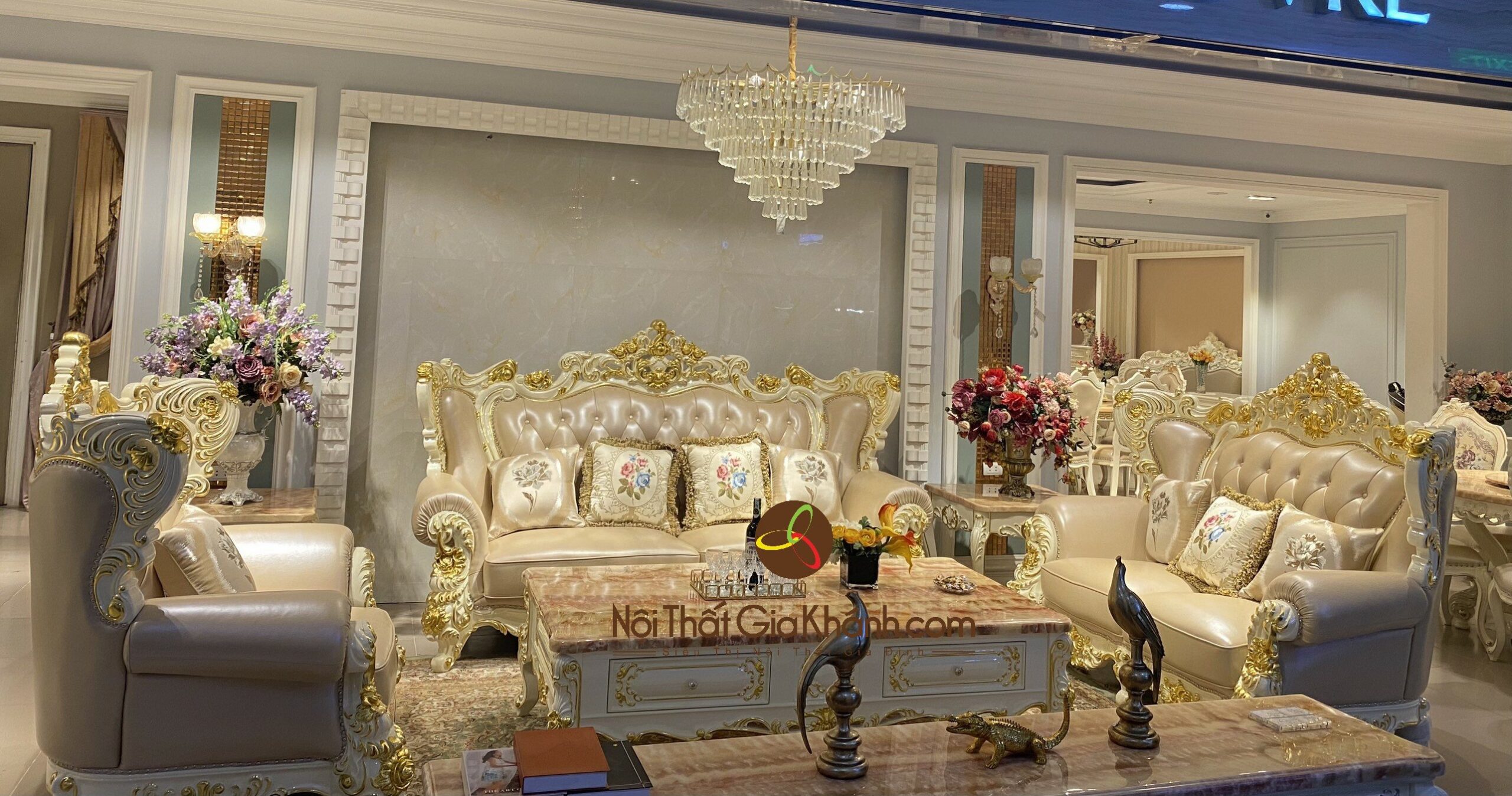 Bộ sofa 123 phong cách hoàng gia,dát vàng họa tiết SB988H-123
