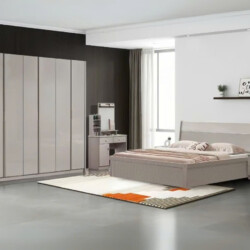 Toàn cảnh bộ giường tủ hiện đại BG2571-2 được sắp đặt trong một phòng ngủ rộng rãi, tông màu sáng. Bộ sản phẩm màu nâu nhạ…