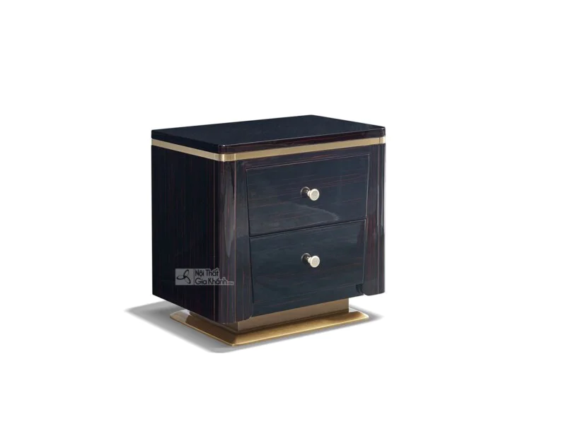 Tủ đầu giường Luxury TAGD03 được chụp từ góc 3/4 phía trước bên trái, nổi bật với thiết kế hình hộp chữ nhật bo tròn các c…