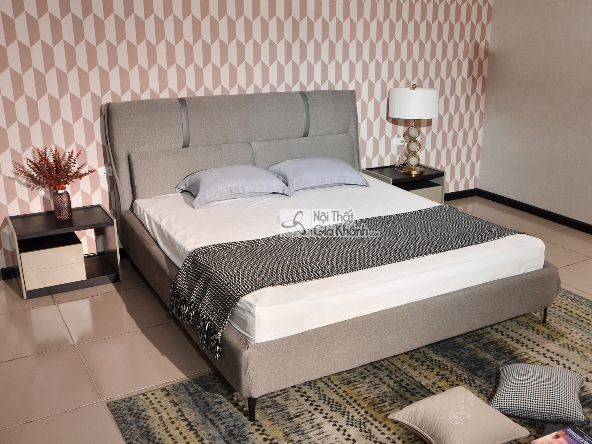 Giường gỗ bọc vải cao cấp hiện đại GIC612-18