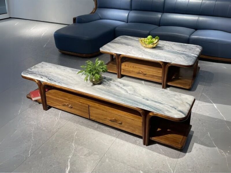 Bộ Bàn Trà Kệ Tivi Gỗ Mun Mặt Đá Nhập Khẩu K-KD1921