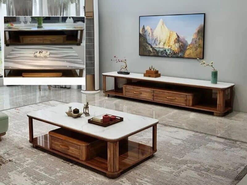 Bàn Trà Kệ Tivi Gỗ Mun Mặt Đá Nhập kHẩu K2103KD