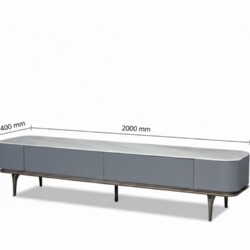 Hình ảnh minh họa kích thước chi tiết của kệ tivi KTKD9860-20 trên nền trắng. Kệ có chiều dài 2000mm, chiều rộng 400mm và…