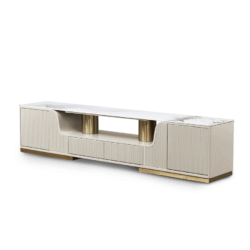 Kệ tivi mặt đá Luxury KT8829-22 được chụp góc nghiêng 3/4, nổi bật với thiết kế hiện đại và sang trọng. Kệ có màu kem nhạt…