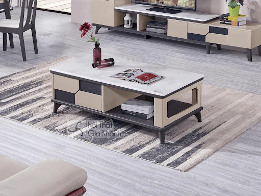 Bàn trà sofa gỗ hình chữ nhật phối màu trắng và gỗ nâu
