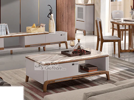 Bàn trà sofa mặt gỗ đá hình chữ nhật đẹp cho phòng khách hiện đại