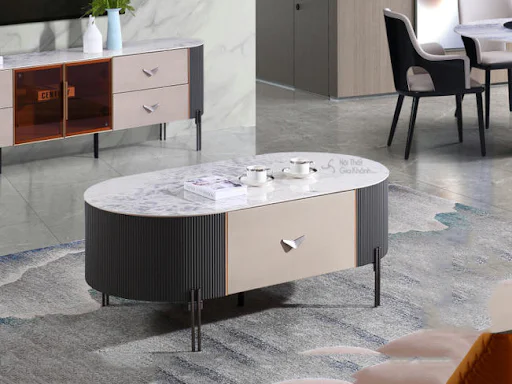 Bàn trà sofa hiện đại hình bầu dục mềm mại mặt đá granite