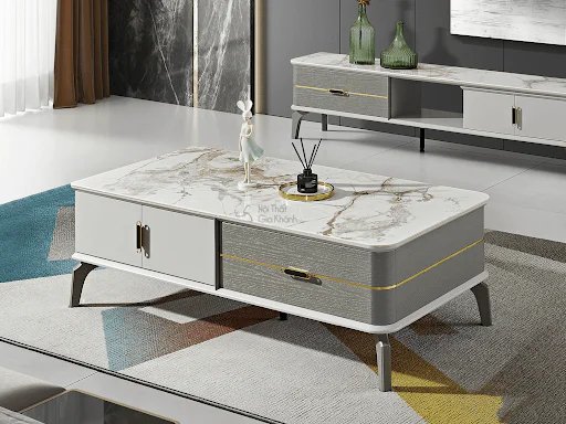 Bàn trà kiểu Hàn Quốc mặt đá phiến hoa cương hiện đại