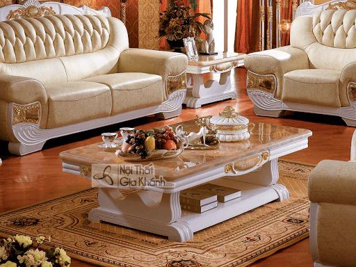 Bàn trà sofa gỗ mặt đá tự nhiên phòng khách khung gỗ bo tròn cao cấp