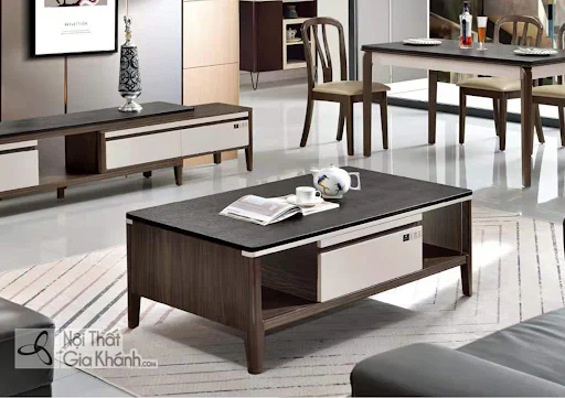 Mẫu bàn trà gỗ đẹp sang trọng kết hợp ngăn kéo để đồ phía dưới