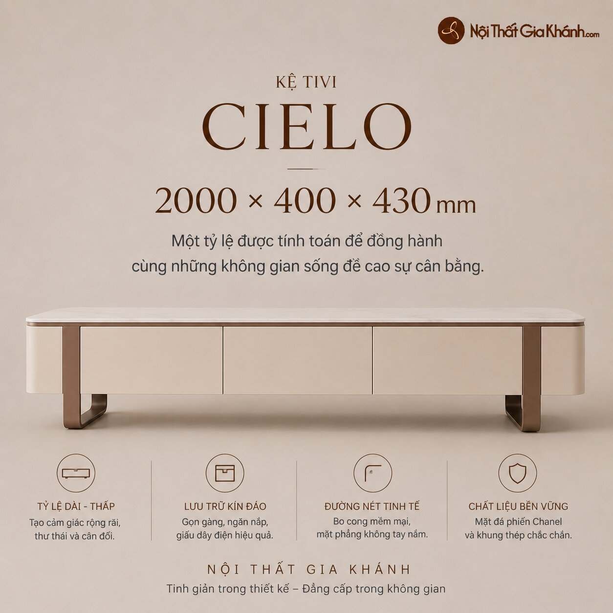 Kệ Tivi CIELO – Kệ Tivi Mặt Đá Hiện Đại KTKD8221-20 