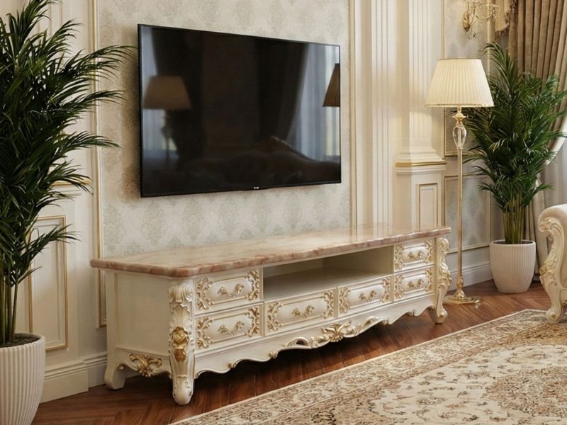 Kệ Tivi Mặt Đá K63H-18 Dát Vàng Họa Tiết