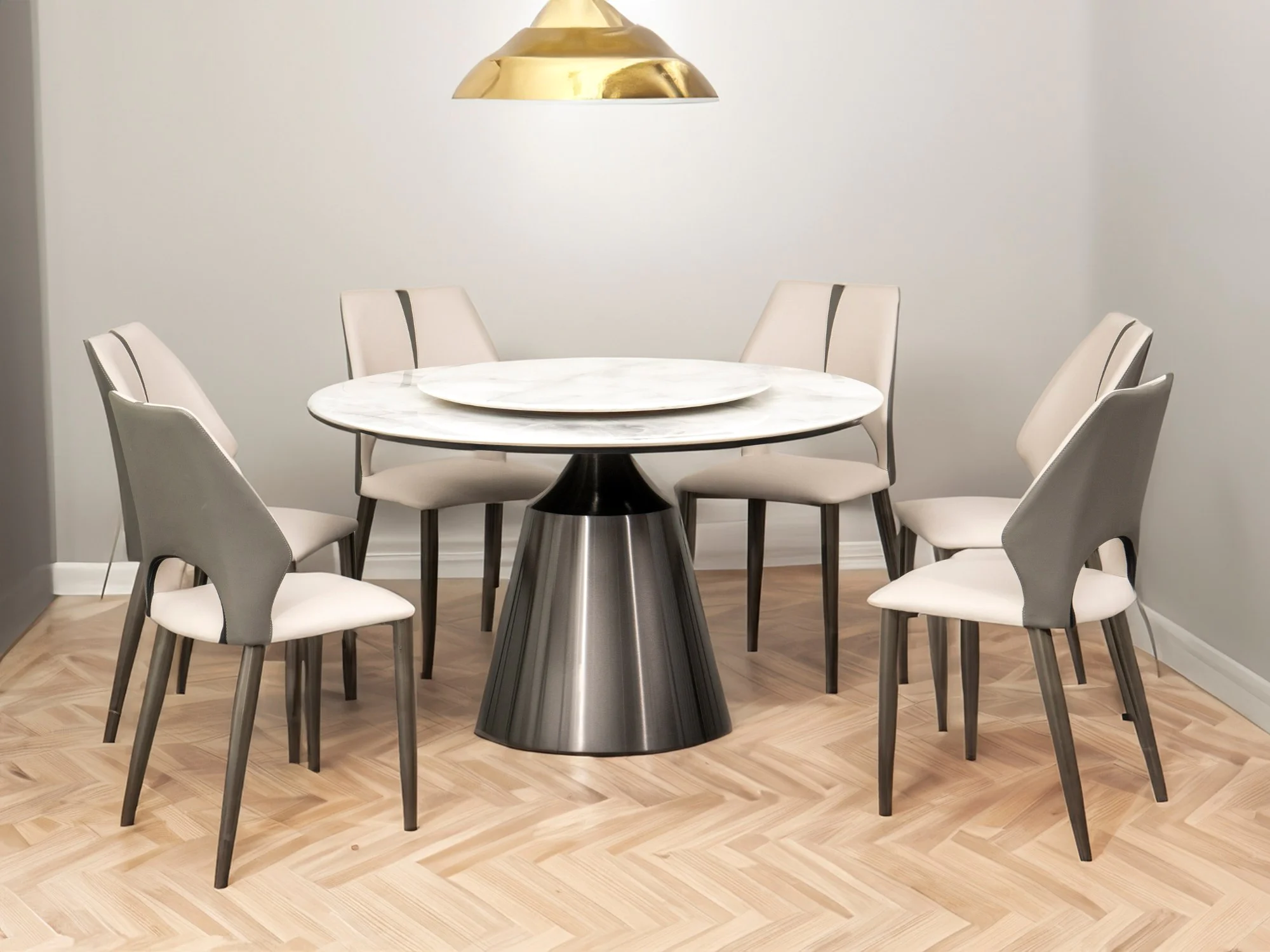 Bộ bàn ăn mặt đá hiện đại 6 ghế có mâm xoay tại showroom Nội Thất Gia Khánh